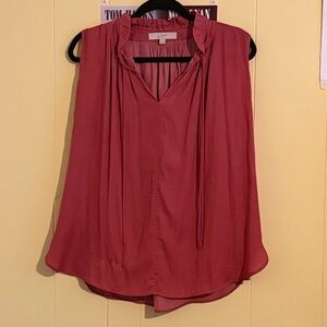 LOFT Dusty Rose Sleeveless Tie-Neck Blouse